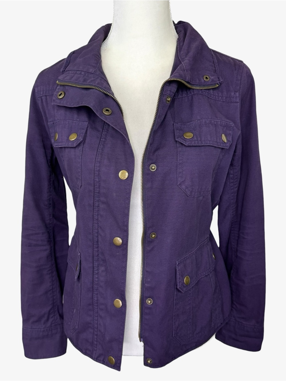Kut from the Kloth Purple Utility Jacket with Brass Buttons S Military